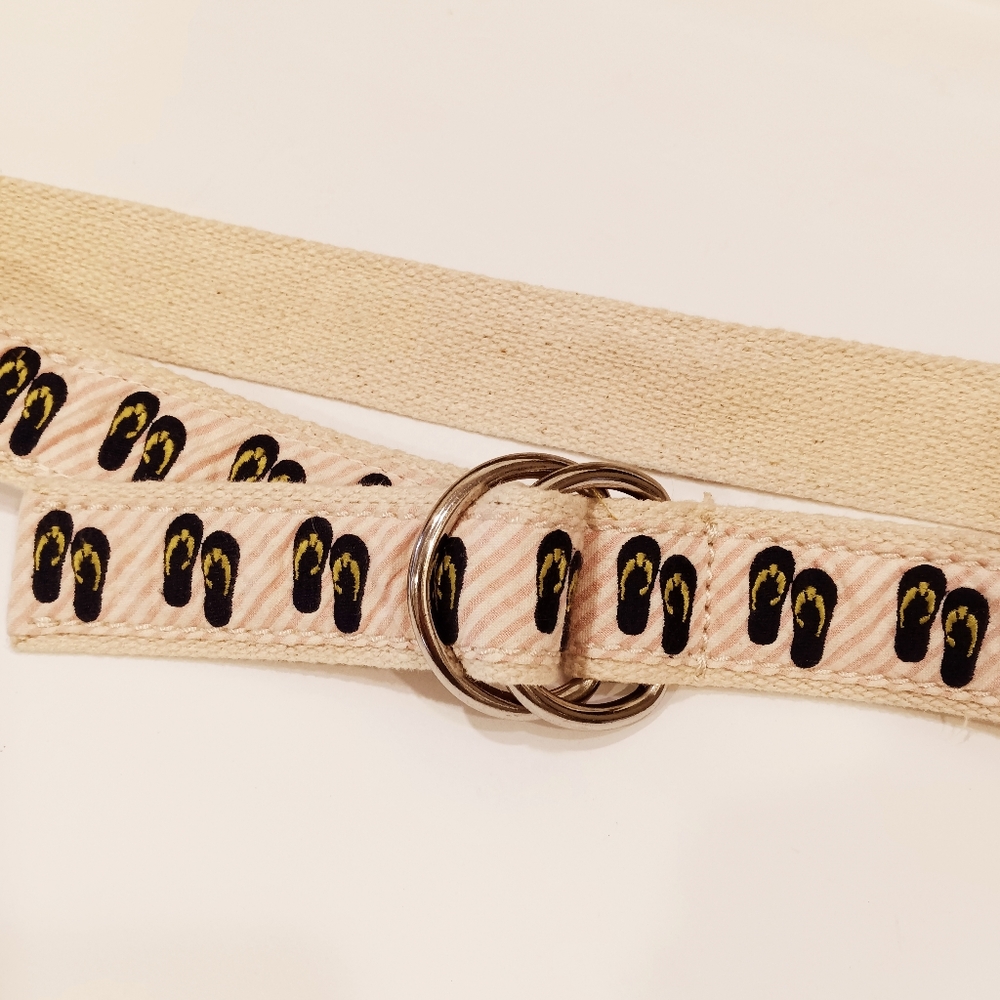 J. Crew Web Belt w/ Flip Flop Embroidery on Pink & White Stripe Seersucker - Picture 6 of 9